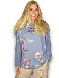 HELGA MAY_MOKU DETAIL COTTON SWEATER THORN ROSE PETROL _ MOKU DETAIL COTTON SWEATER THORN ROSE PETROL _ Ebony Boutique NZ