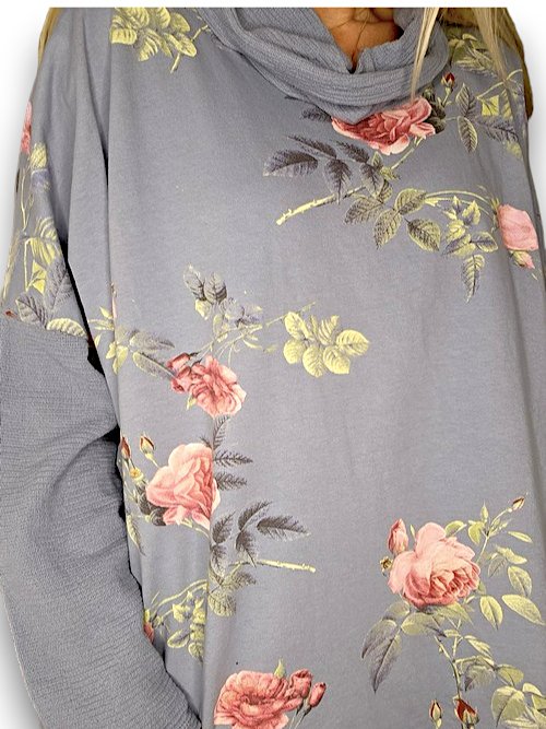 HELGA MAY_MOKU DETAIL COTTON SWEATER THORN ROSE PETROL _ MOKU DETAIL COTTON SWEATER THORN ROSE PETROL _ Ebony Boutique NZ