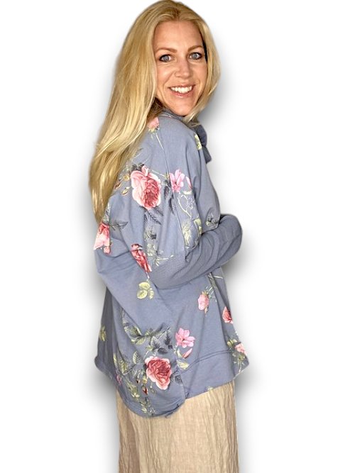 HELGA MAY_MOKU DETAIL COTTON SWEATER THORN ROSE PETROL _ MOKU DETAIL COTTON SWEATER THORN ROSE PETROL _ Ebony Boutique NZ