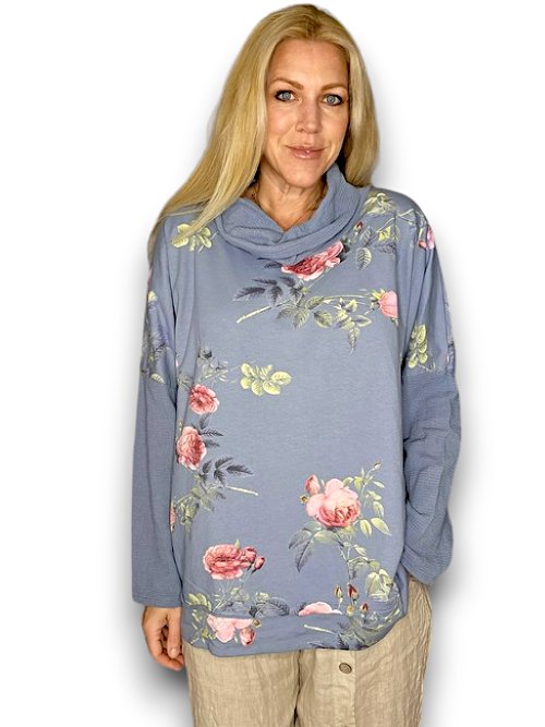 HELGA MAY_MOKU DETAIL COTTON SWEATER THORN ROSE PETROL _ MOKU DETAIL COTTON SWEATER THORN ROSE PETROL _ Ebony Boutique NZ