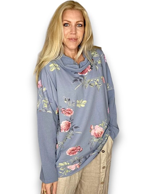 HELGA MAY_MOKU DETAIL COTTON SWEATER THORN ROSE PETROL _ MOKU DETAIL COTTON SWEATER THORN ROSE PETROL _ Ebony Boutique NZ