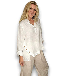 HELGA MAY_MULTI BUTTON LONG SLEEVE LINEN TOP WHITE _ MULTI BUTTON LONG SLEEVE LINEN TOP WHITE _ Ebony Boutique NZ