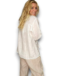 HELGA MAY_MULTI BUTTON LONG SLEEVE LINEN TOP WHITE _ MULTI BUTTON LONG SLEEVE LINEN TOP WHITE _ Ebony Boutique NZ