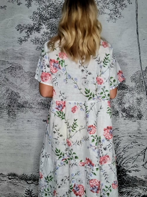 HELGA MAY_OVERLAP V - NECK MIDI MAXI DRESS LINEN AUGUSTA BLOOM WHITE _ OVERLAP V - NECK MIDI MAXI DRESS LINEN AUGUSTA BLOOM WHITE _ Ebony Boutique NZ