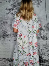 HELGA MAY_OVERLAP V - NECK MIDI MAXI DRESS LINEN AUGUSTA BLOOM WHITE _ OVERLAP V - NECK MIDI MAXI DRESS LINEN AUGUSTA BLOOM WHITE _ Ebony Boutique NZ