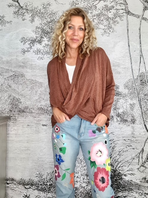 HELGA MAY_OVERLAY TOP LINEN TWINKLE BRONZE _ OVERLAY TOP LINEN TWINKLE BRONZE _ Ebony Boutique NZ