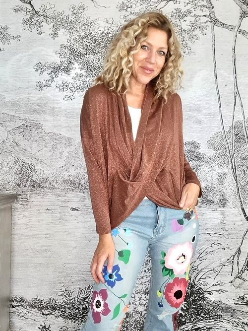 HELGA MAY_OVERLAY TOP LINEN TWINKLE BRONZE _ OVERLAY TOP LINEN TWINKLE BRONZE _ Ebony Boutique NZ