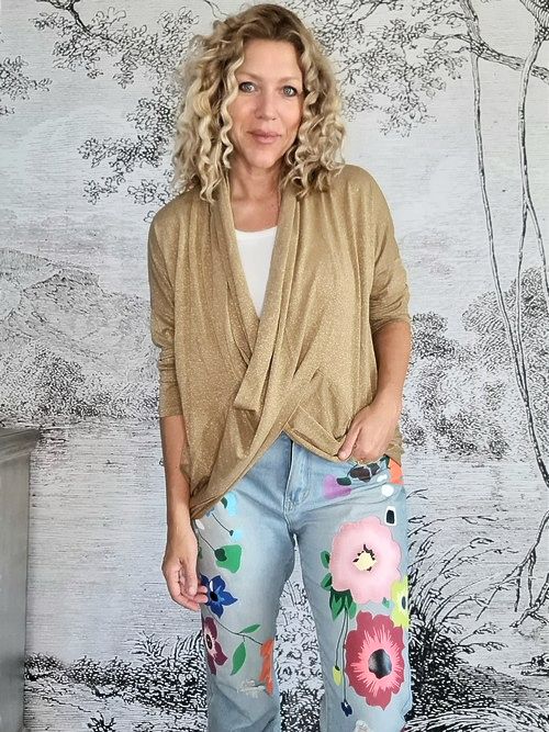 HELGA MAY_OVERLAY TOP LINEN TWINKLE GOLD _ OVERLAY TOP LINEN TWINKLE GOLD _ Ebony Boutique NZ