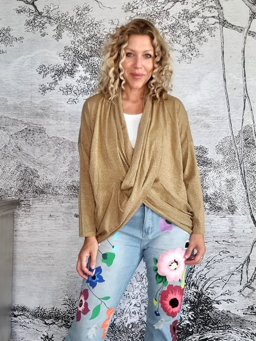 HELGA MAY_OVERLAY TOP LINEN TWINKLE GOLD _ OVERLAY TOP LINEN TWINKLE GOLD _ Ebony Boutique NZ