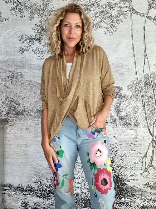 HELGA MAY_OVERLAY TOP LINEN TWINKLE GOLD _ OVERLAY TOP LINEN TWINKLE GOLD _ Ebony Boutique NZ