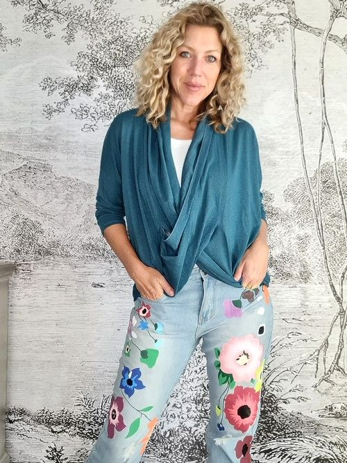 HELGA MAY_OVERLAY TOP LINEN TWINKLE LAGOON _ OVERLAY TOP LINEN TWINKLE LAGOON _ Ebony Boutique NZ