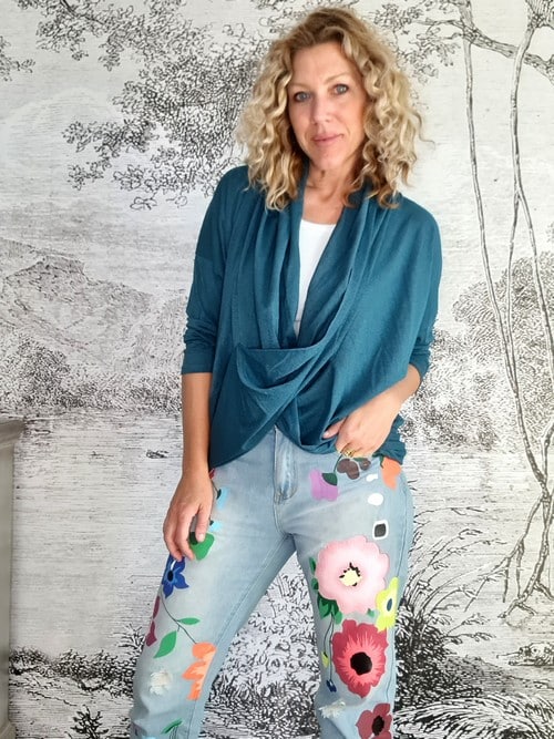 HELGA MAY_OVERLAY TOP LINEN TWINKLE LAGOON _ OVERLAY TOP LINEN TWINKLE LAGOON _ Ebony Boutique NZ