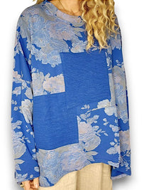 HELGA MAY_PATCHWORK SWEATER SCARLETT ROSE COTTON COBALT _ PATCHWORK SWEATER SCARLETT ROSE COTTON COBALT _ Ebony Boutique NZ
