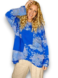 HELGA MAY_PATCHWORK SWEATER SCARLETT ROSE COTTON COBALT _ PATCHWORK SWEATER SCARLETT ROSE COTTON COBALT _ Ebony Boutique NZ