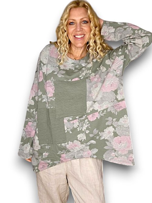 HELGA MAY_PATCHWORK SWEATER SCARLETT ROSE COTTON FOREST _ PATCHWORK SWEATER SCARLETT ROSE COTTON FOREST _ Ebony Boutique NZ