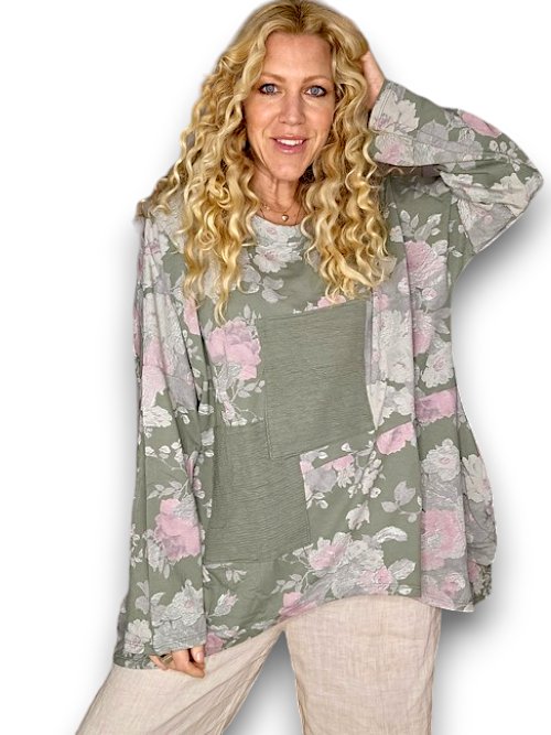 HELGA MAY_PATCHWORK SWEATER SCARLETT ROSE COTTON FOREST _ PATCHWORK SWEATER SCARLETT ROSE COTTON FOREST _ Ebony Boutique NZ