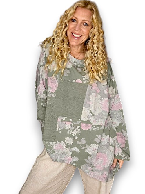 HELGA MAY_PATCHWORK SWEATER SCARLETT ROSE COTTON FOREST _ PATCHWORK SWEATER SCARLETT ROSE COTTON FOREST _ Ebony Boutique NZ