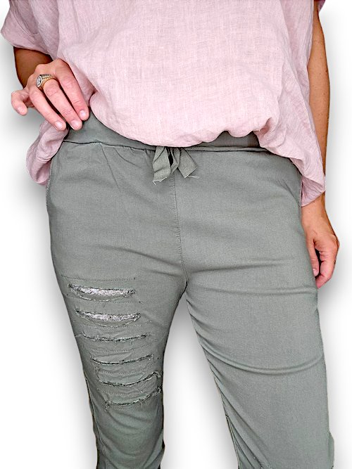 HELGA MAY_RIPPED JOGGER PANTS FOREST _ RIPPED JOGGER PANTS FOREST _ Ebony Boutique NZ