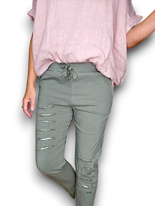 HELGA MAY_RIPPED JOGGER PANTS FOREST _ RIPPED JOGGER PANTS FOREST _ Ebony Boutique NZ