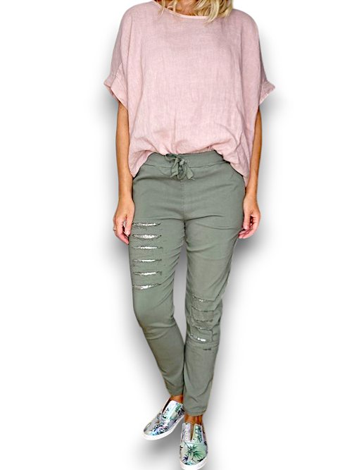 HELGA MAY_RIPPED JOGGER PANTS FOREST _ RIPPED JOGGER PANTS FOREST _ Ebony Boutique NZ