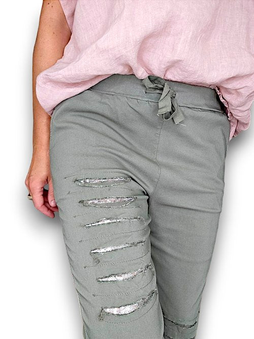 HELGA MAY_RIPPED JOGGER PANTS FOREST _ RIPPED JOGGER PANTS FOREST _ Ebony Boutique NZ