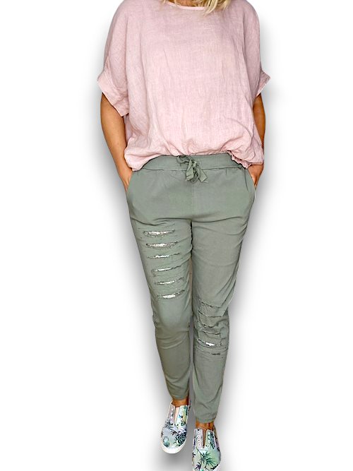 HELGA MAY_RIPPED JOGGER PANTS FOREST _ RIPPED JOGGER PANTS FOREST _ Ebony Boutique NZ