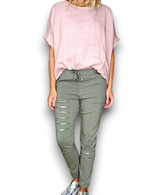 HELGA MAY_RIPPED JOGGER PANTS FOREST _ RIPPED JOGGER PANTS FOREST _ Ebony Boutique NZ