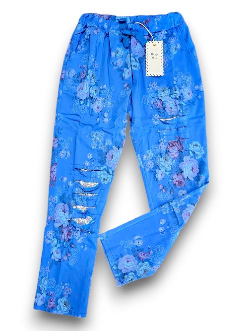 HELGA MAY_RIPPED JOGGER PANTS HIGH TEA COBALT _ RIPPED JOGGER PANTS HIGH TEA COBALT _ Ebony Boutique NZ