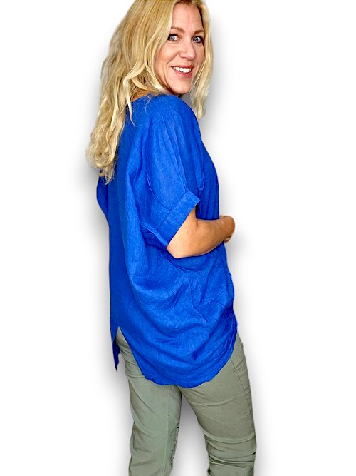 HELGA MAY_RIVER TEE LINEN COBALT _ RIVER TEE LINEN COBALT _ Ebony Boutique NZ