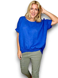 HELGA MAY_RIVER TEE LINEN COBALT _ RIVER TEE LINEN COBALT _ Ebony Boutique NZ