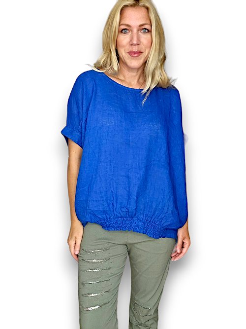 HELGA MAY_RIVER TEE LINEN COBALT _ RIVER TEE LINEN COBALT _ Ebony Boutique NZ