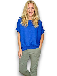 HELGA MAY_RIVER TEE LINEN COBALT _ RIVER TEE LINEN COBALT _ Ebony Boutique NZ