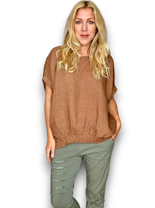 HELGA MAY_RIVER TEE LINEN COFFEE _ RIVER TEE LINEN COFFEE _ Ebony Boutique NZ