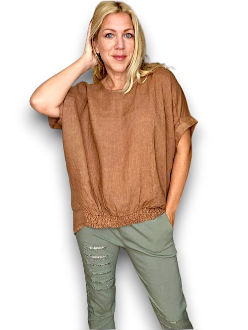 HELGA MAY_RIVER TEE LINEN COFFEE _ RIVER TEE LINEN COFFEE _ Ebony Boutique NZ