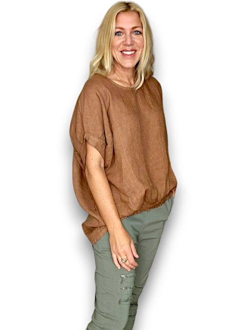 HELGA MAY_RIVER TEE LINEN COFFEE _ RIVER TEE LINEN COFFEE _ Ebony Boutique NZ