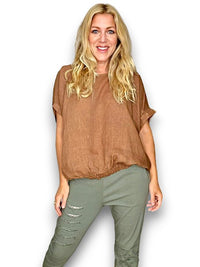 HELGA MAY_RIVER TEE LINEN COFFEE _ RIVER TEE LINEN COFFEE _ Ebony Boutique NZ