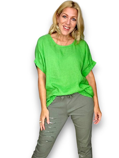HELGA MAY_RIVER TEE LINEN FRESH GREEN _ RIVER TEE LINEN FRESH GREEN _ Ebony Boutique NZ