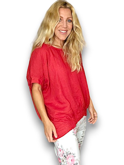 HELGA MAY_RIVER TEE LINEN MERLOT RED _ RIVER TEE LINEN MERLOT RED _ Ebony Boutique NZ