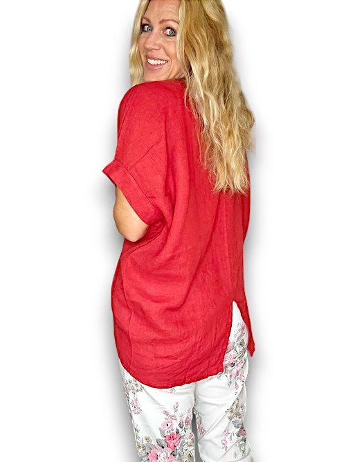 HELGA MAY_RIVER TEE LINEN MERLOT RED _ RIVER TEE LINEN MERLOT RED _ Ebony Boutique NZ