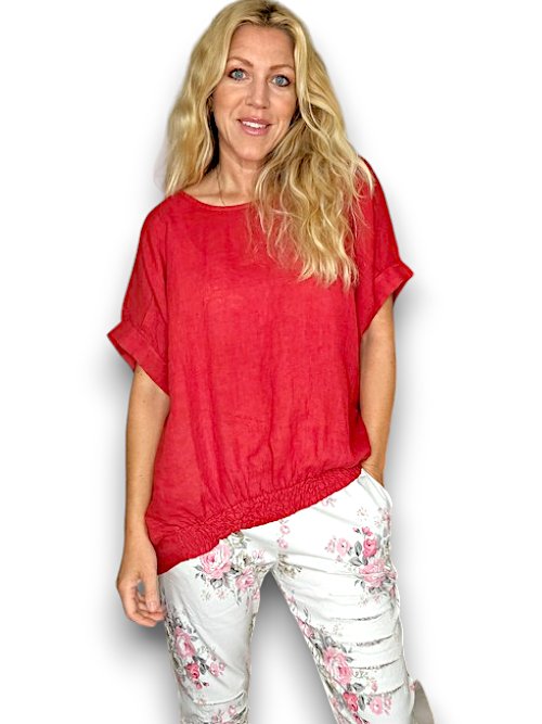 HELGA MAY_RIVER TEE LINEN MERLOT RED _ RIVER TEE LINEN MERLOT RED _ Ebony Boutique NZ