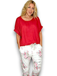 HELGA MAY_RIVER TEE LINEN MERLOT RED _ RIVER TEE LINEN MERLOT RED _ Ebony Boutique NZ