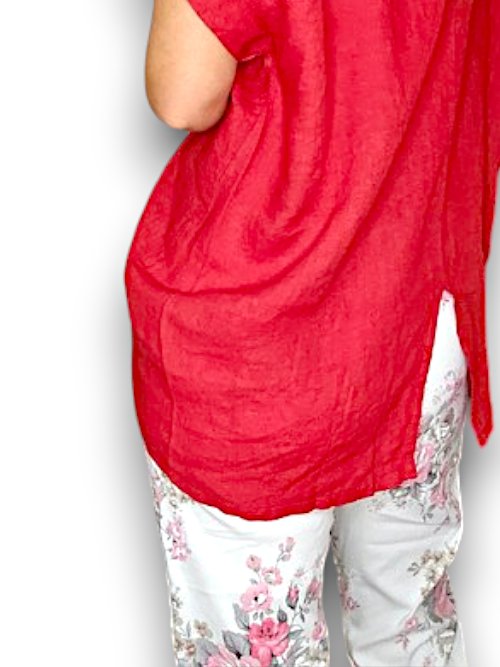 HELGA MAY_RIVER TEE LINEN MERLOT RED _ RIVER TEE LINEN MERLOT RED _ Ebony Boutique NZ