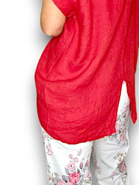HELGA MAY_RIVER TEE LINEN MERLOT RED _ RIVER TEE LINEN MERLOT RED _ Ebony Boutique NZ