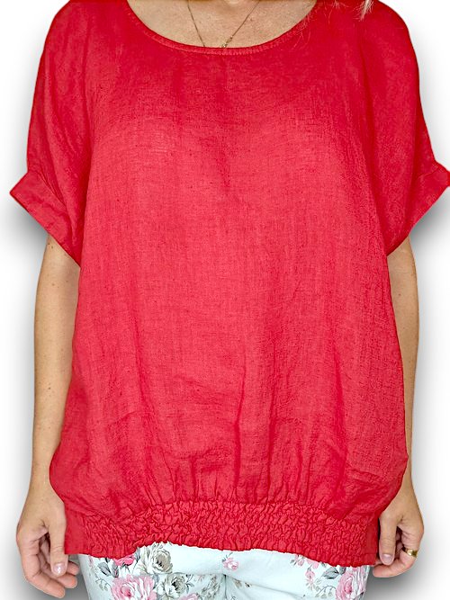 HELGA MAY_RIVER TEE LINEN MERLOT RED _ RIVER TEE LINEN MERLOT RED _ Ebony Boutique NZ
