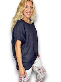 HELGA MAY_RIVER TEE LINEN NAVY _ RIVER TEE LINEN NAVY _ Ebony Boutique NZ