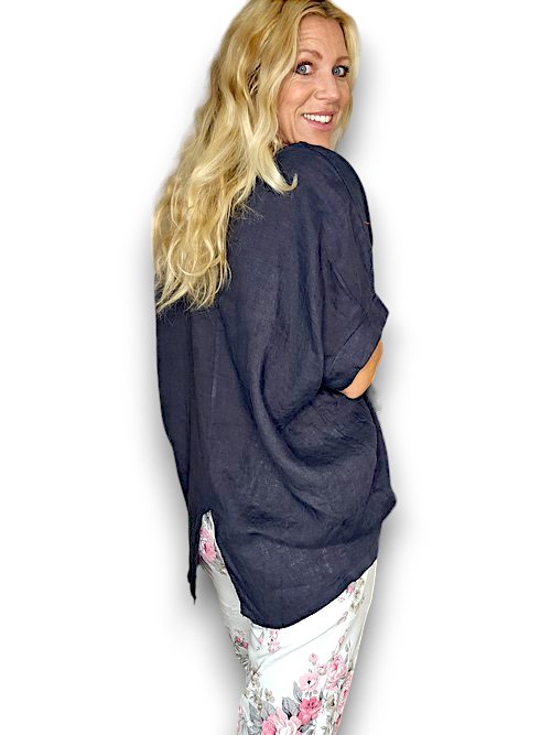 HELGA MAY_RIVER TEE LINEN NAVY _ RIVER TEE LINEN NAVY _ Ebony Boutique NZ