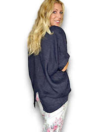 HELGA MAY_RIVER TEE LINEN NAVY _ RIVER TEE LINEN NAVY _ Ebony Boutique NZ