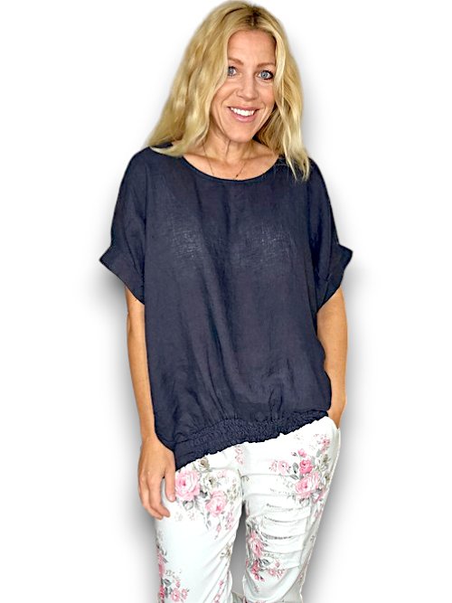 HELGA MAY_RIVER TEE LINEN NAVY _ RIVER TEE LINEN NAVY _ Ebony Boutique NZ