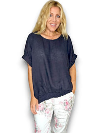 HELGA MAY_RIVER TEE LINEN NAVY _ RIVER TEE LINEN NAVY _ Ebony Boutique NZ