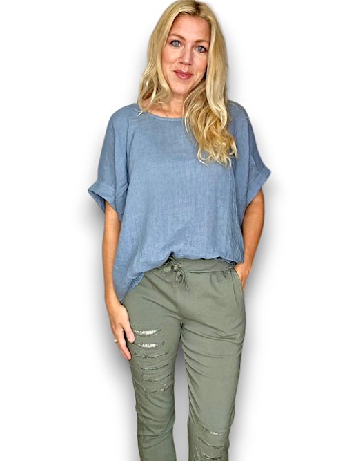 HELGA MAY_RIVER TEE LINEN PETROL _ RIVER TEE LINEN PETROL _ Ebony Boutique NZ